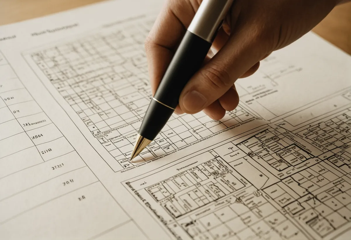 Bauantrag Dokumente auf einem Schreibtisch neben einem Hausplan