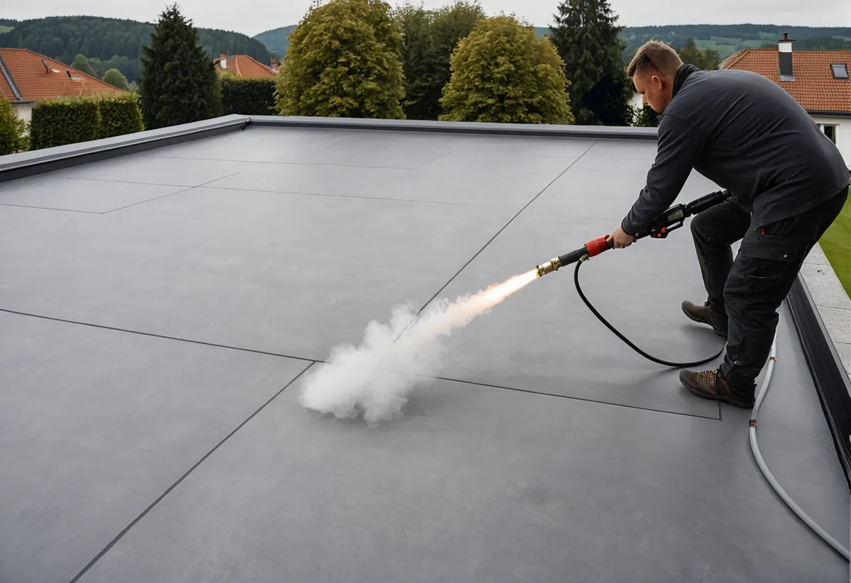 Flachdach mit Abdichtungsarbeiten