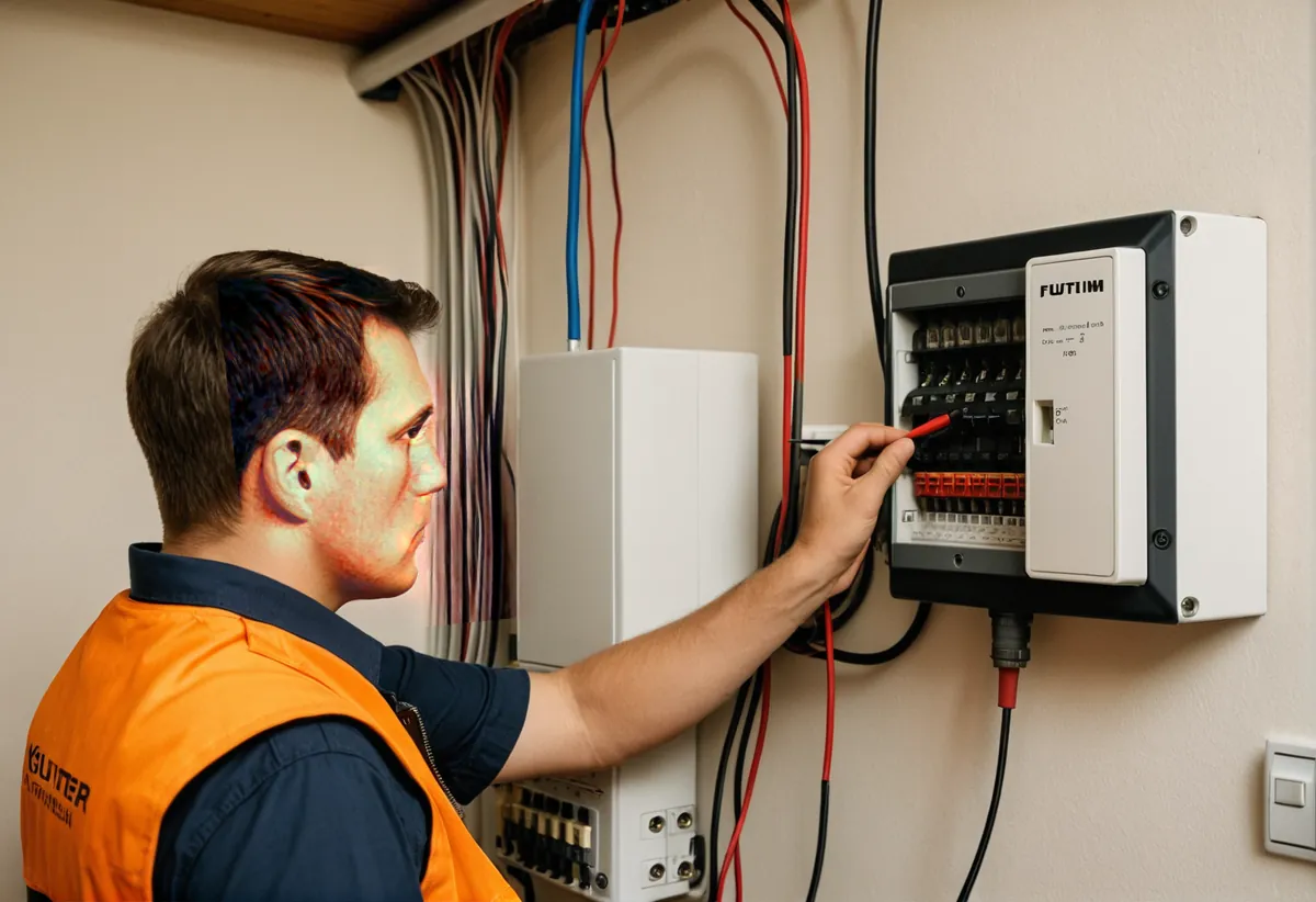 Fachmann bei der Installation einer Elektroinstallation im Altbau