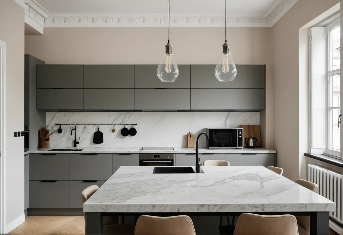 Moderne Einbauküche in einem renovierten deutschen Einfamilienhaus