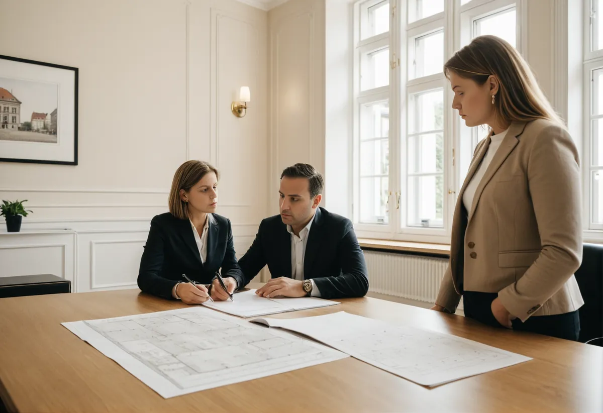 Paar bespricht mit Bankberater einen Finanzierungsplan