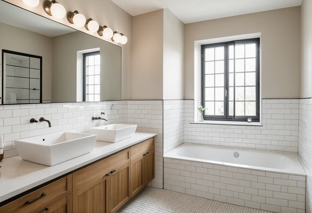 Badezimmer mit Feuchtigkeitsspuren an der Wand wird untersucht