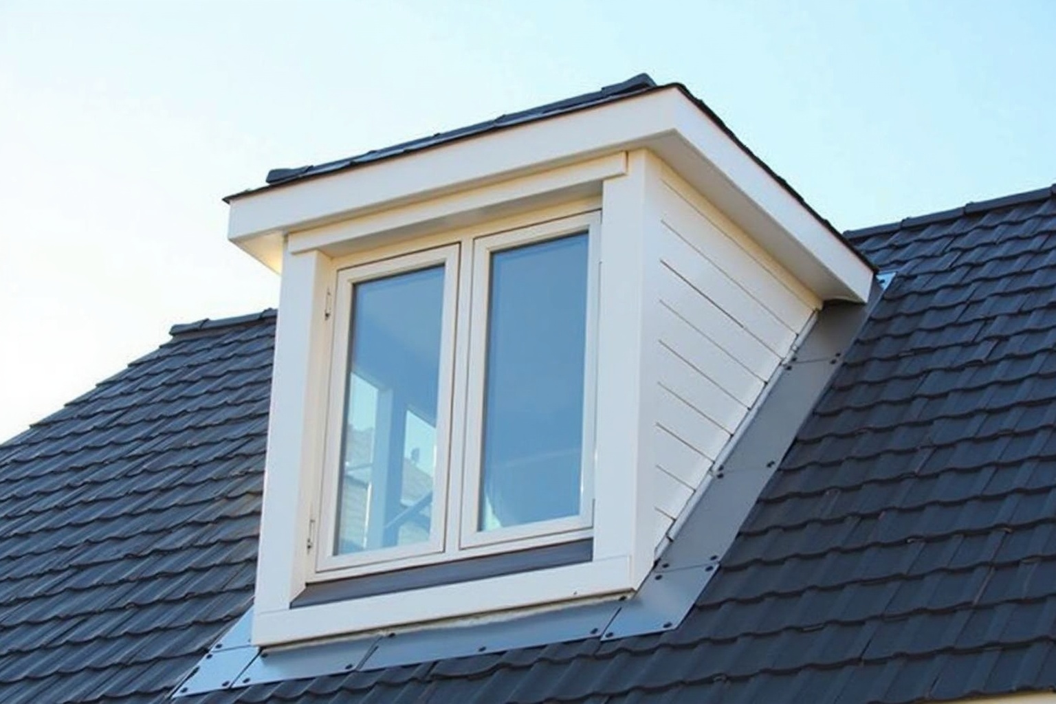 Dachdecker arbeitet an der Eindeckung eines Ziegeldachs