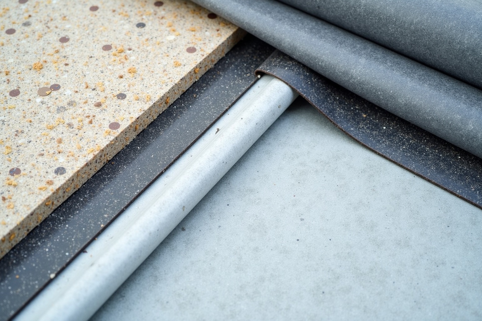 Dachdecker verlegt Bitumenbahnen auf einem Flachdach