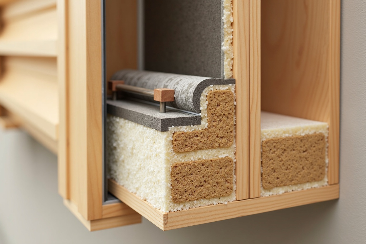 Blick auf Fenster mit geöffnetem Rollladenkasten von innen