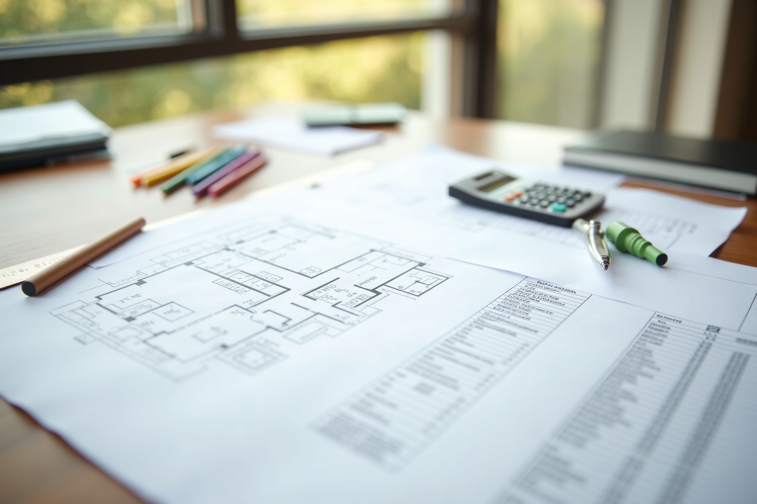 Hausbesitzer plant Sanierungsmaßnahmen mit Architekt am Tisch