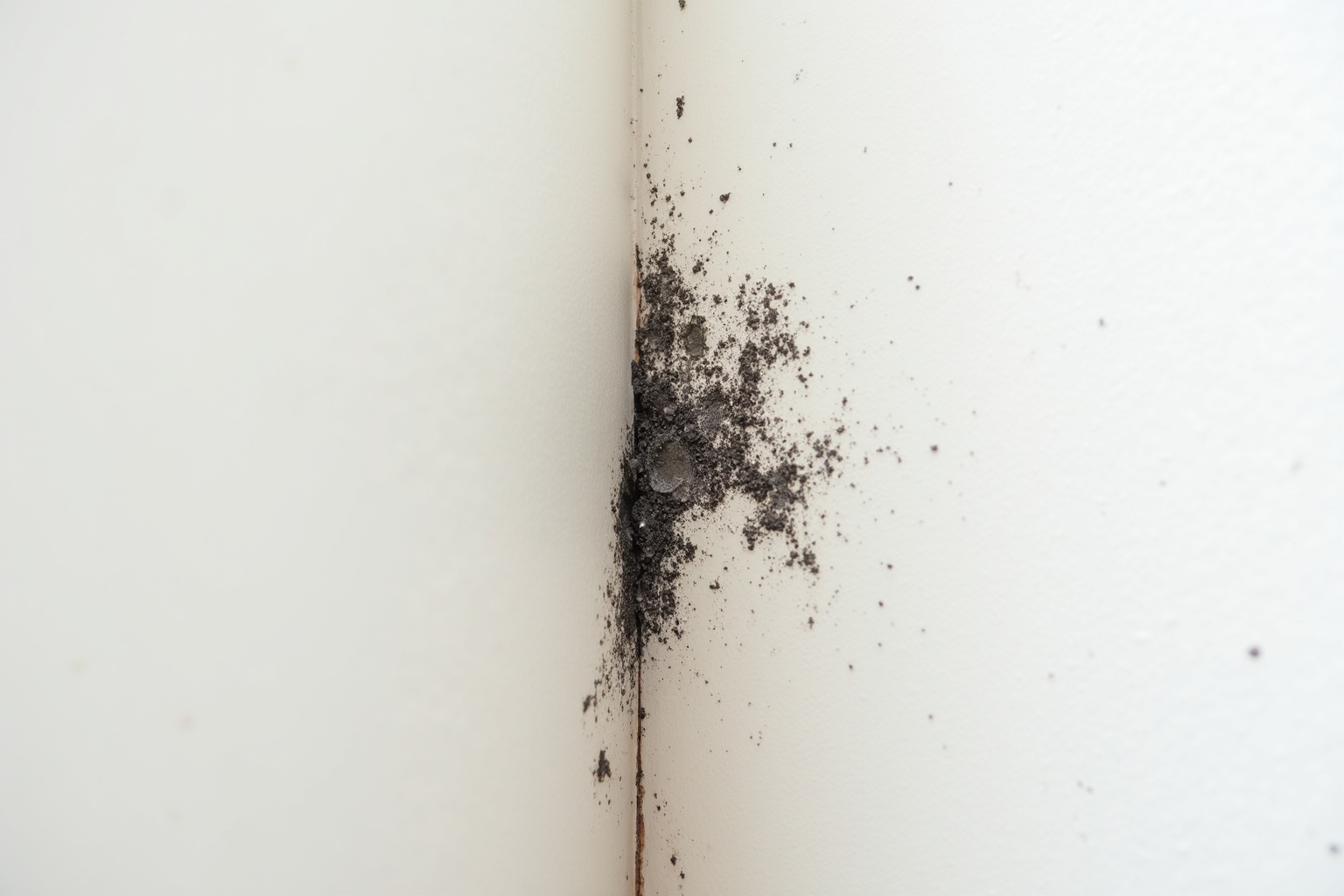 Badezimmer mit Feuchtigkeitsspuren an der Wand wird untersucht